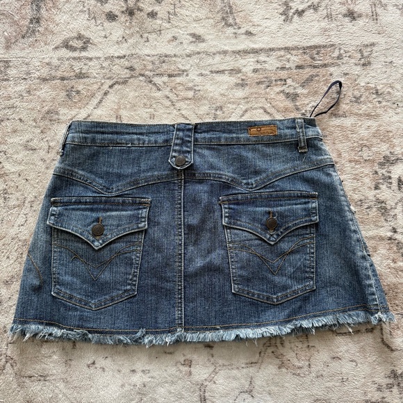 Y2K Plastic By Deluxe Mini Denim Skirt Sequin Pockets Raw Hem Coquette Preppy - Picture 4 of 4